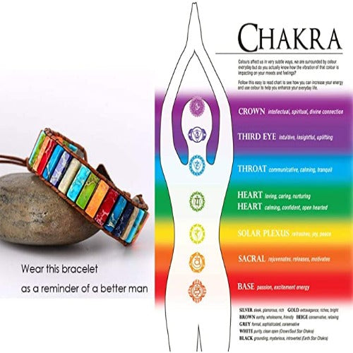 7 Chakra Bracelets with Healing Real Stones Bead Leather Wrap