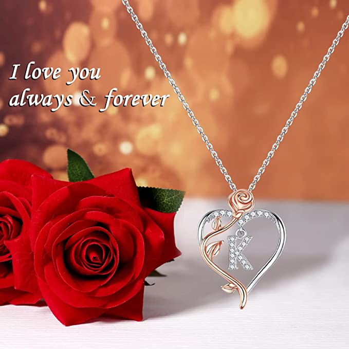 Rose Love Heart Pendant Necklace