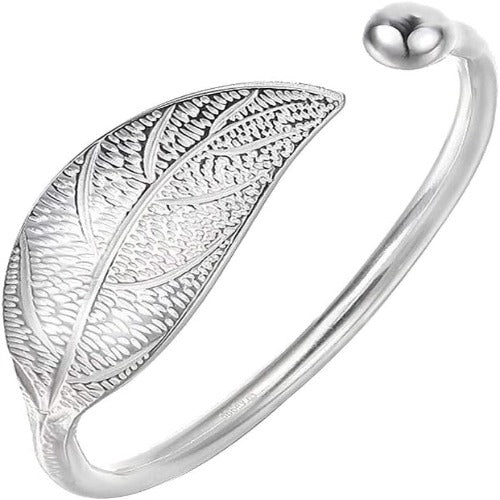 Womens Charm Bracelet Leaves Jewelry Bangle Silver