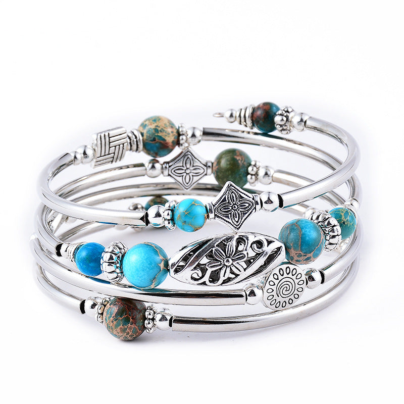 Beaded Chakra Bangle Turquoise Bracelet