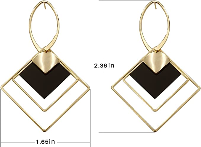 Black White Fashion Geometric  Earrings Gold Plated