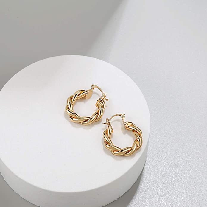 14K Gold Plated High Polished Lightweight Hoops Earings