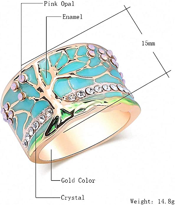 Enamel Wide Ring for Woman Crystal Vintage Jewelry