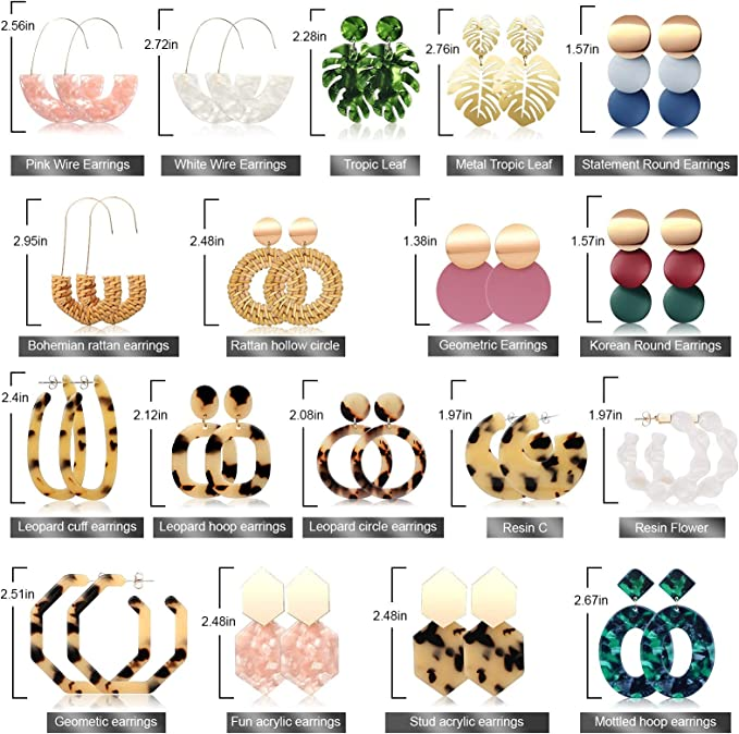 16 Pairs Rattan Dangle Earrings  Hypoallergenic for Sensitive Ears