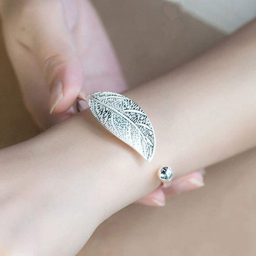 Womens Charm Bracelet Leaves Jewelry Bangle Silver