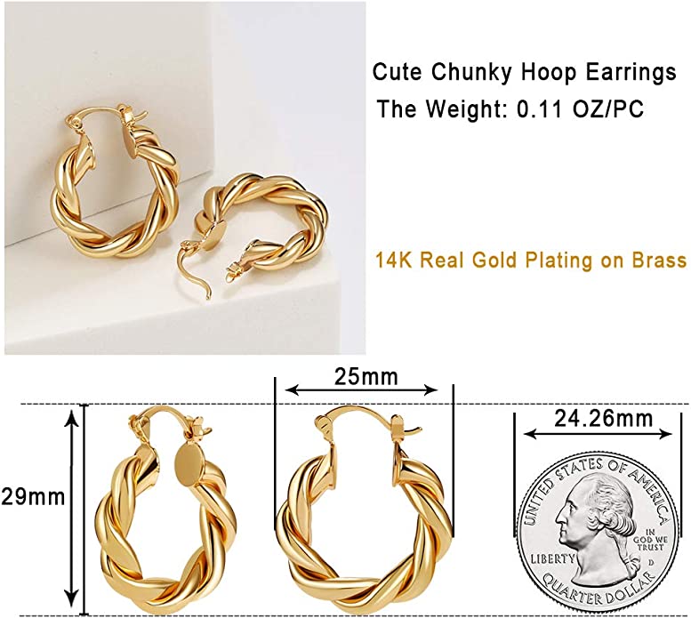 14K Gold Plated High Polished Lightweight Hoops Earings