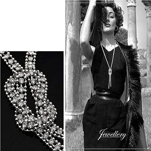 Crystal Knot Pendant Long Adjustable Rhinestone Necklace