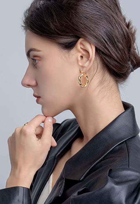 14K Gold Plated High Polished Lightweight Hoops Earings