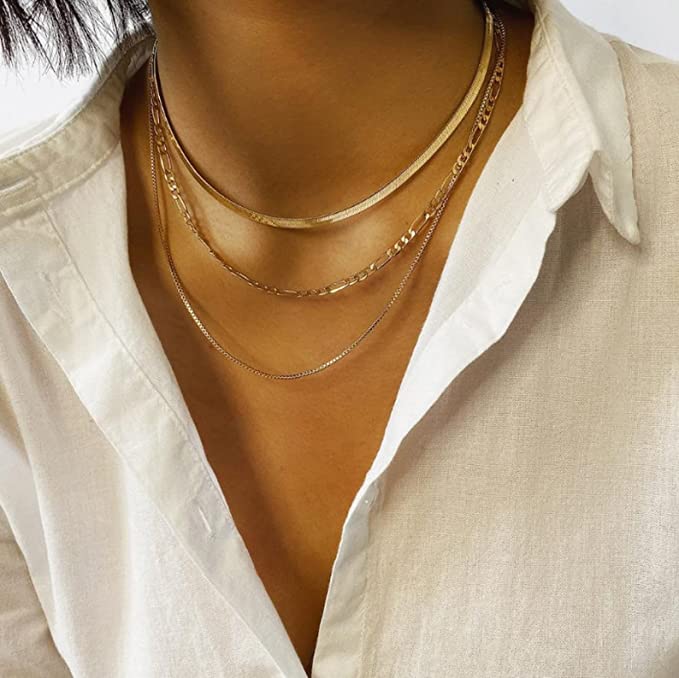 14K Gold/Silver Plated Snake Chain Necklace Herringbone  Choker