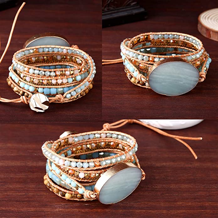 Leather Handmade Natural Stone  Bracelets