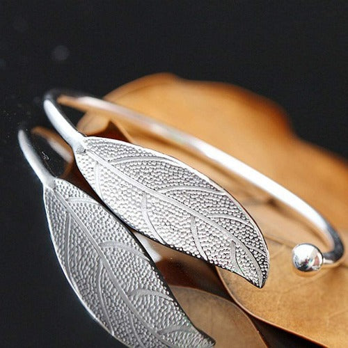 Womens Charm Bracelet Leaves Jewelry Bangle Silver