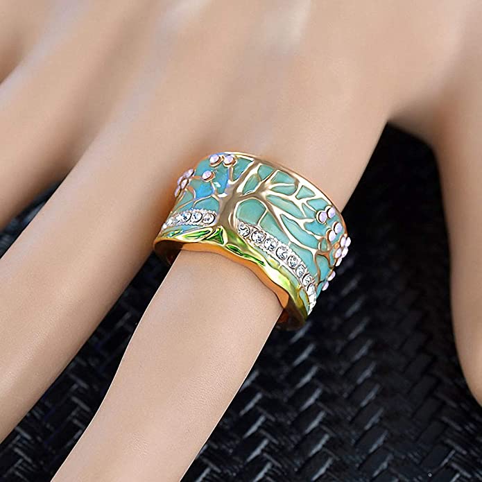 Enamel Wide Ring for Woman Crystal Vintage Jewelry