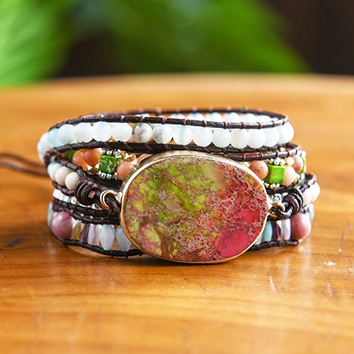 Boho Handmade Wrap Leather Tube Crystal Stone Bracelet for Women