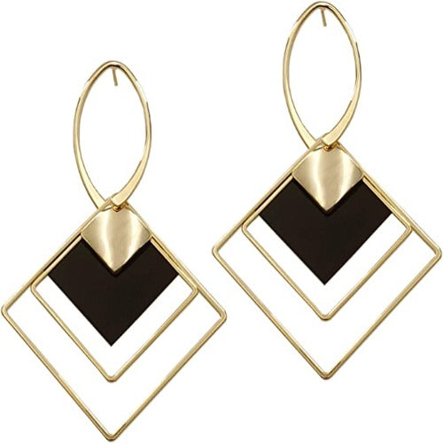 Black White Fashion Geometric  Earrings Gold Plated