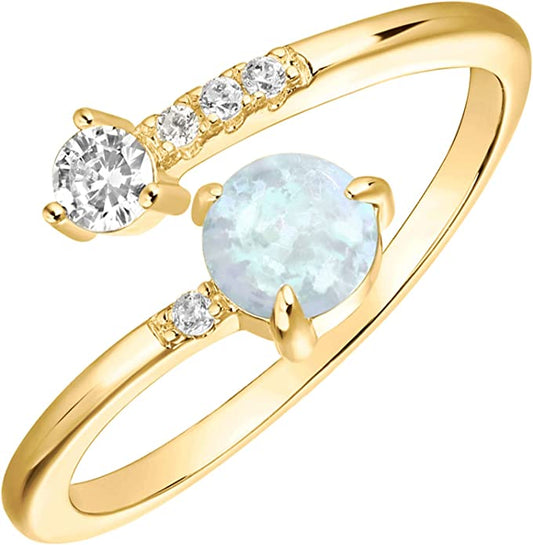 14K Gold Plated Adjustable Opal Ring 925 Sterling Silver