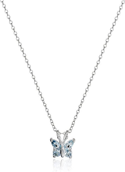 Sterling Silver Gemstone Butterfly Pendant Necklace, 18"