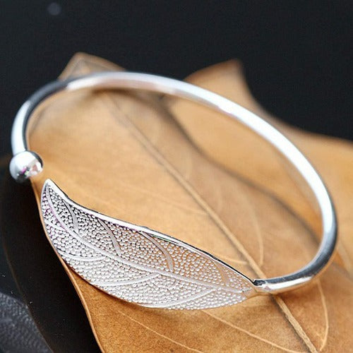 Womens Charm Bracelet Leaves Jewelry Bangle Silver