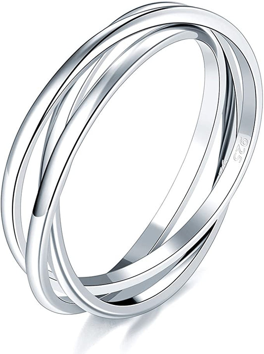 925 Sterling Silver Triple Row Rolling Interlocking Ring