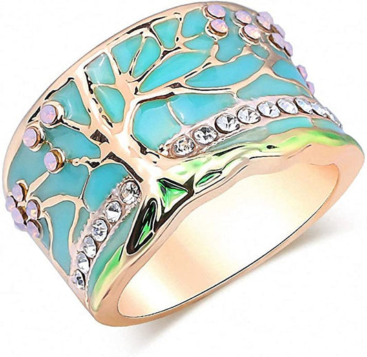 Enamel Wide Ring for Woman Crystal Vintage Jewelry