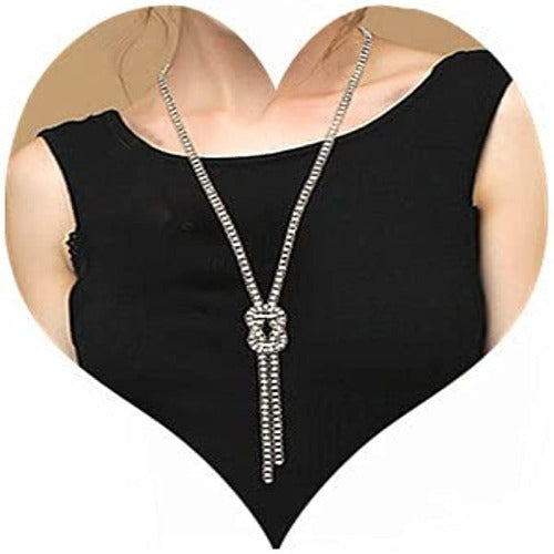 Crystal Knot Pendant Long Adjustable Rhinestone Necklace