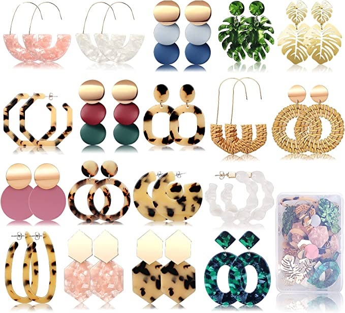 16 Pairs Rattan Dangle Earrings  Hypoallergenic for Sensitive Ears