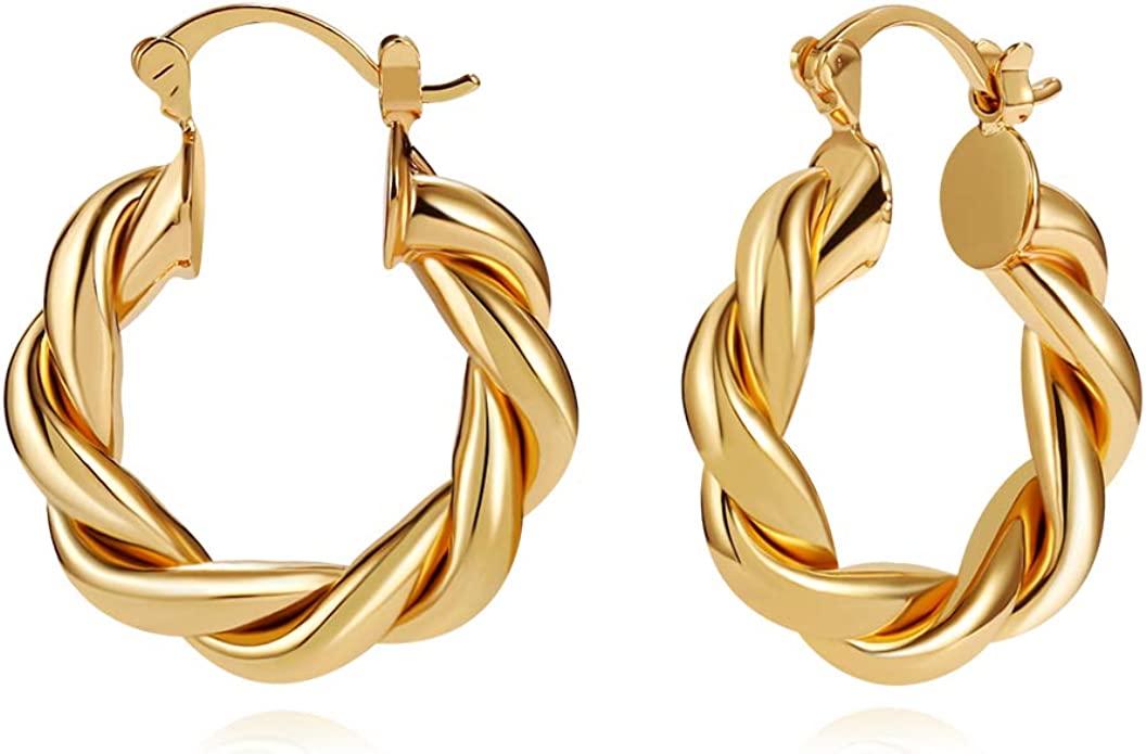 14K Gold Plated High Polished Lightweight Hoops Earings