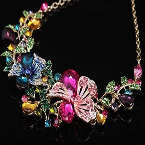 Diamond Crystal Flower Chain Choker Collar Necklace Earrings Set