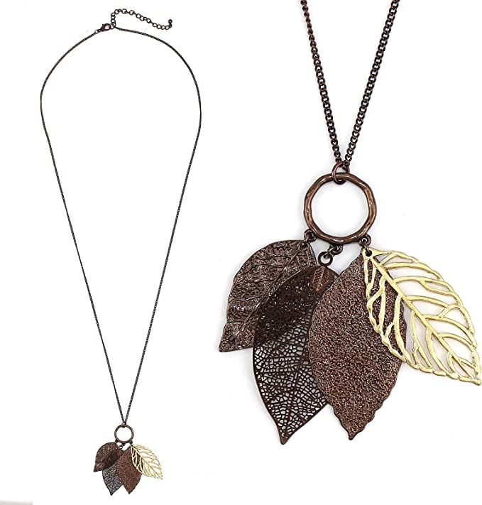 Fall Leaf Pendant Long Necklace Chic Sweater Chain