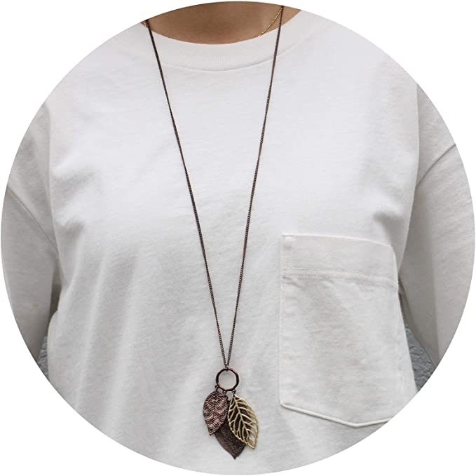 Fall Leaf Pendant Long Necklace Chic Sweater Chain