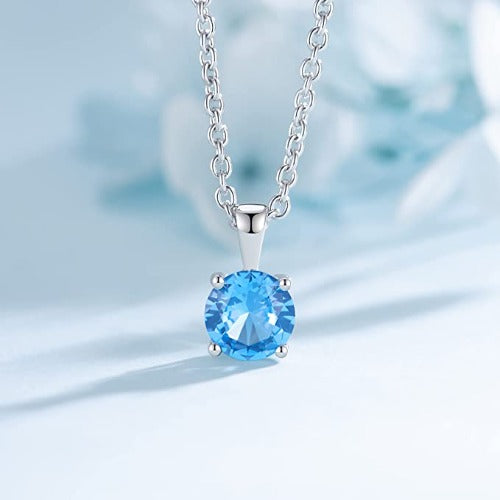 925 Sterling Silver Necklace Aquamarine-Topaz-Blue Pendant