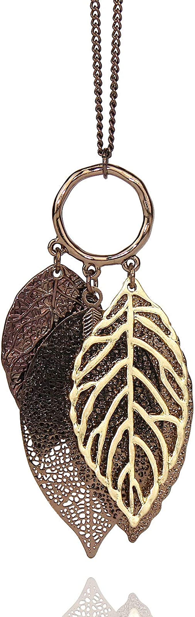 Fall Leaf Pendant Long Necklace Chic Sweater Chain