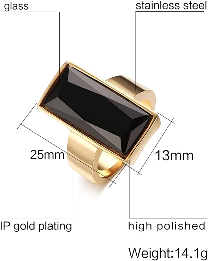 Stainless Steel Gold Plated  Black Crystal Ring