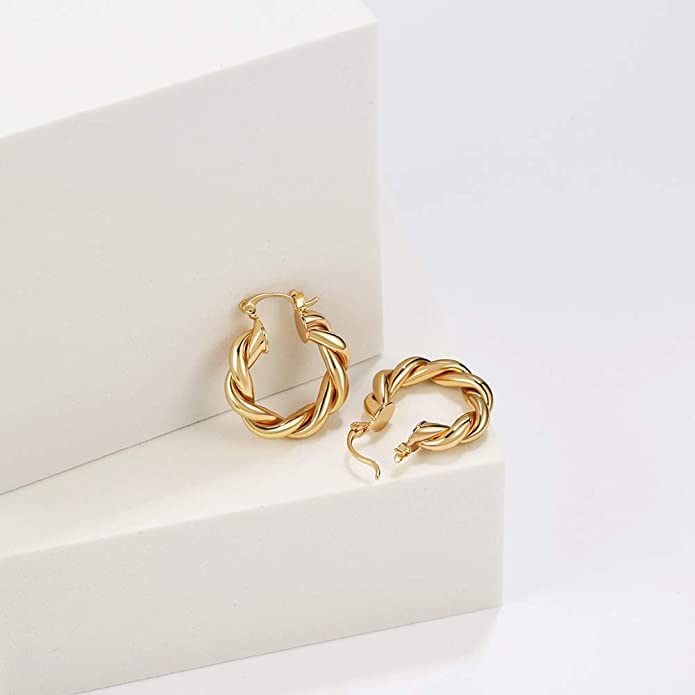 14K Gold Plated High Polished Lightweight Hoops Earings