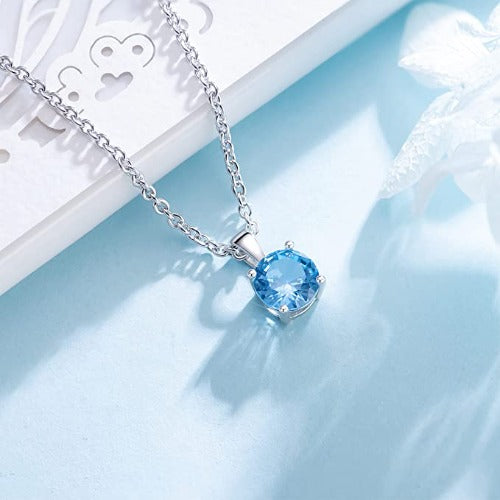 925 Sterling Silver Necklace Aquamarine-Topaz-Blue Pendant