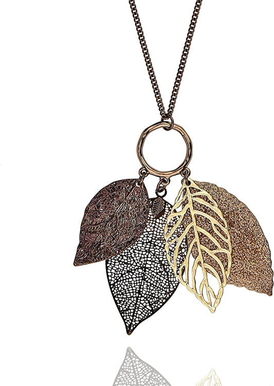 Fall Leaf Pendant Long Necklace Chic Sweater Chain