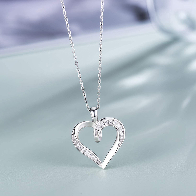 Sterling Silver Diamond Heart Pendant Necklace