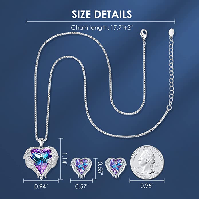 Angel Wing Love Heart Necklaces and Earrings Jewelry Sets