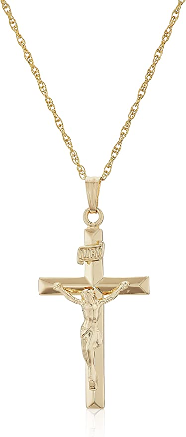 925 Sterling Silver14k Gold Filled  Embossed Crucifix  Necklace