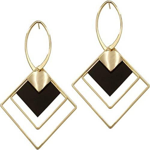 Black White Fashion Geometric  Earrings Gold Plated