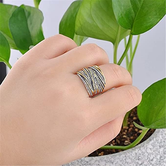 Intertwined Crossover Statement Antique  Chunky Band Ring