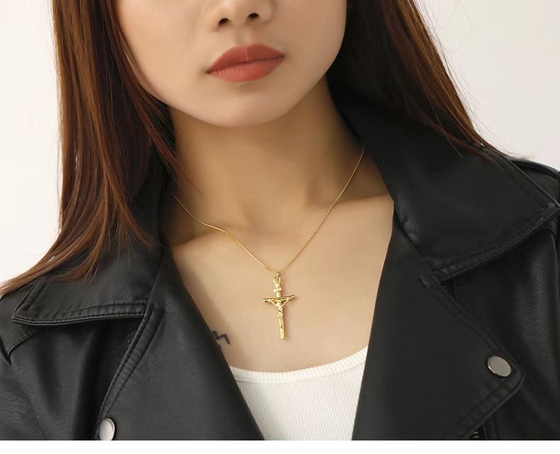 925 Sterling Silver14k Gold Filled  Embossed Crucifix  Necklace